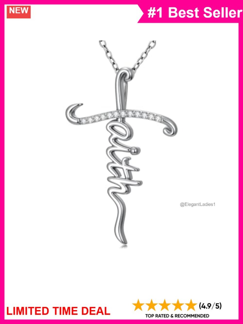 925 Sterling Silver Faith Cross Pendant Necklace Religious Gift for Women